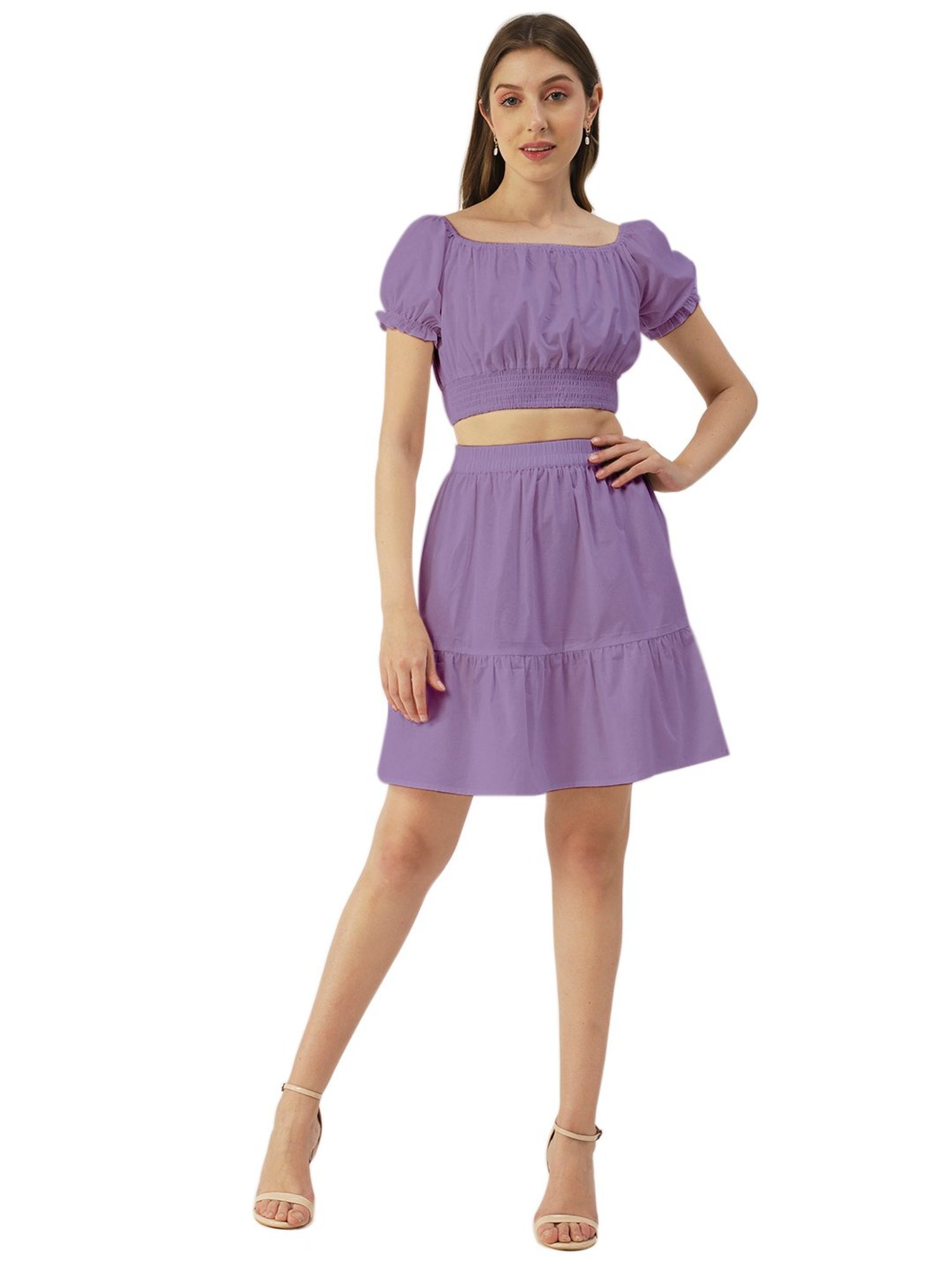 Moomaya Violet Regular Fit Crop Top With Skirt