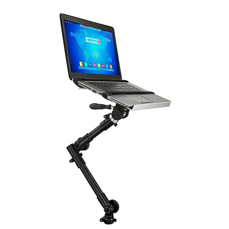 MI-7410 Car Laptop Mount Full Motion, Rotating, Adjustable Height, Under Car Seat Notebook Stand Fits 12 to 15.4 Inch Screen Sizes, 9 Lbs Capacity, Full Motion with Lockable Joints