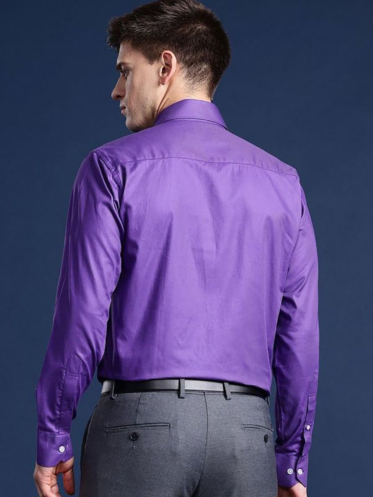 Hancock Purple Cotton Slim Fit Solid Shirts