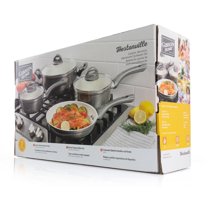 Gibson Home Hestonville 7 Piece Aluminum Nonstick Cookware Set in Grey with Bakelite Handles