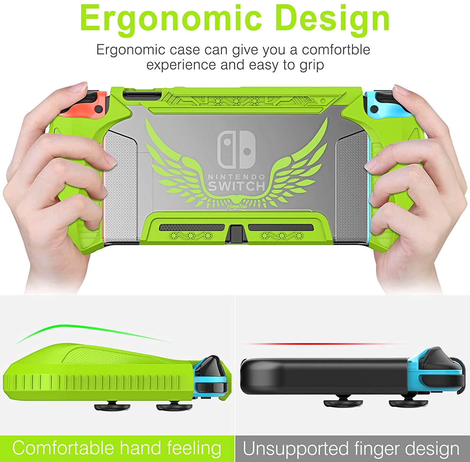 HEYSTOP Case Compatible with Nintendo Switch Case Screen Protector,TPU Protective Heavy Duty Cover Case for Nintendo Switch with Shock Absorption and Anti-Scratch (Green)