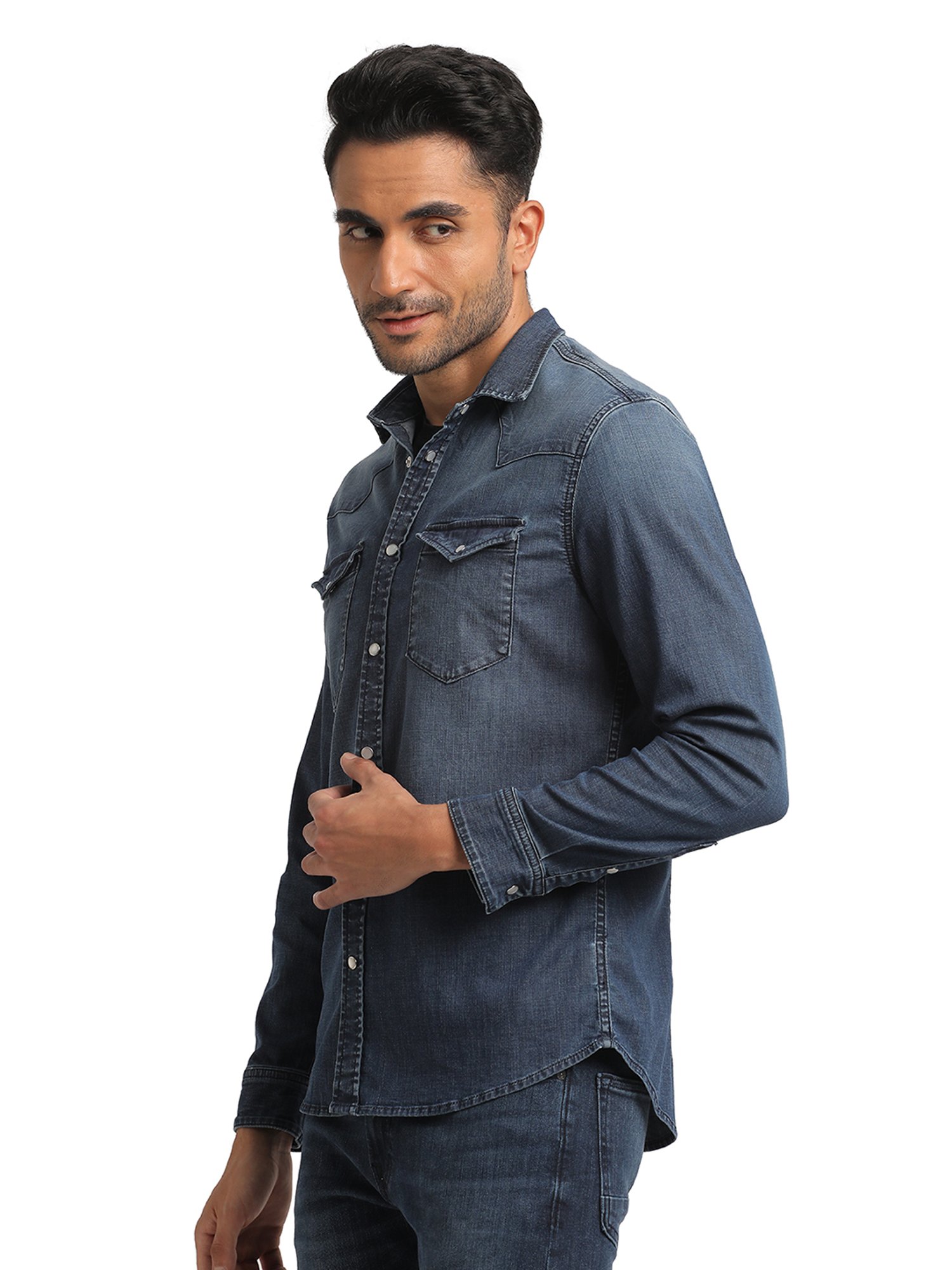 EVERBLUE Medium Blue Regular Fit Shirt