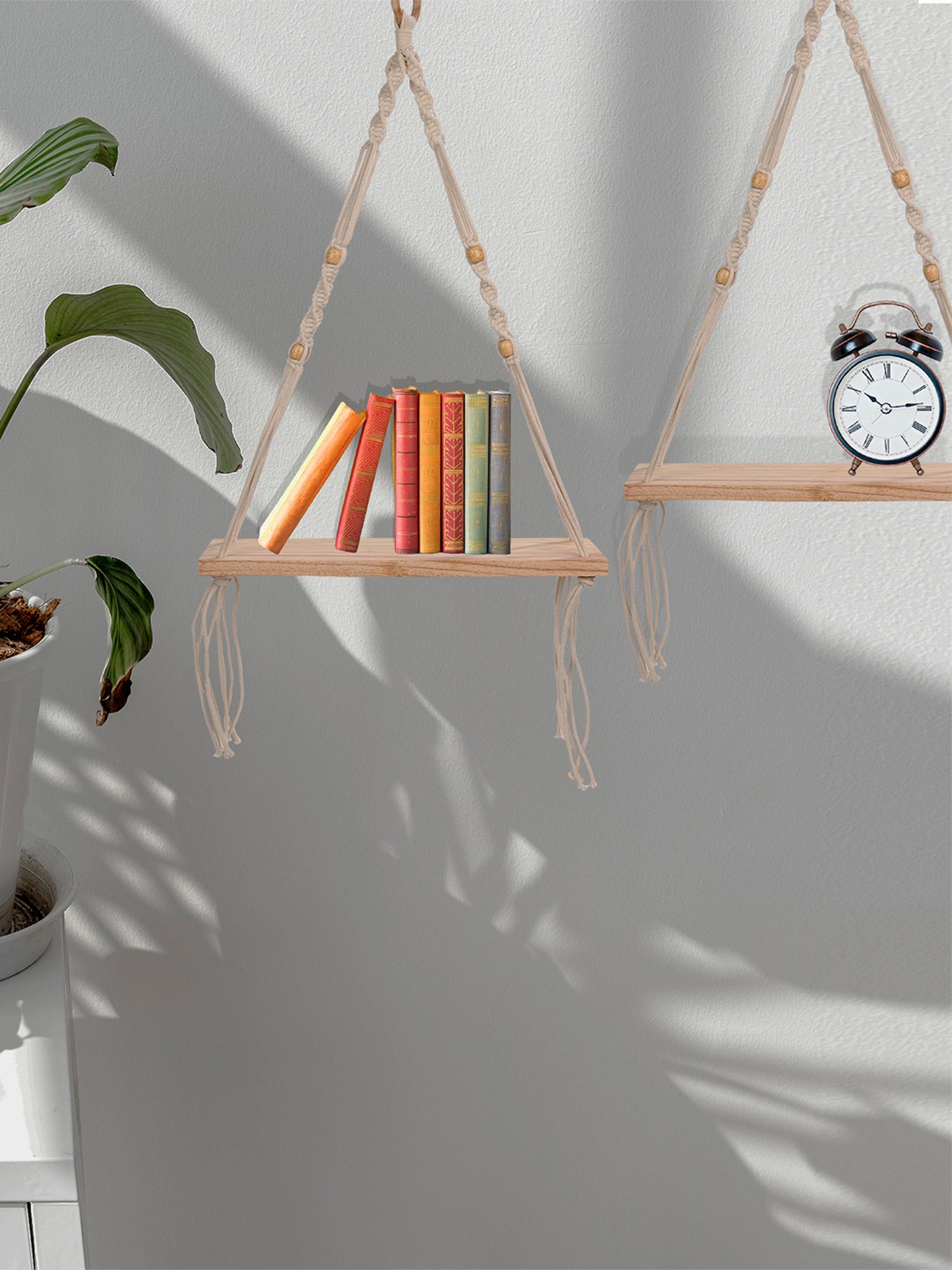 Homesake Beige Fabric Wall Hanging Shelf - Set of 2