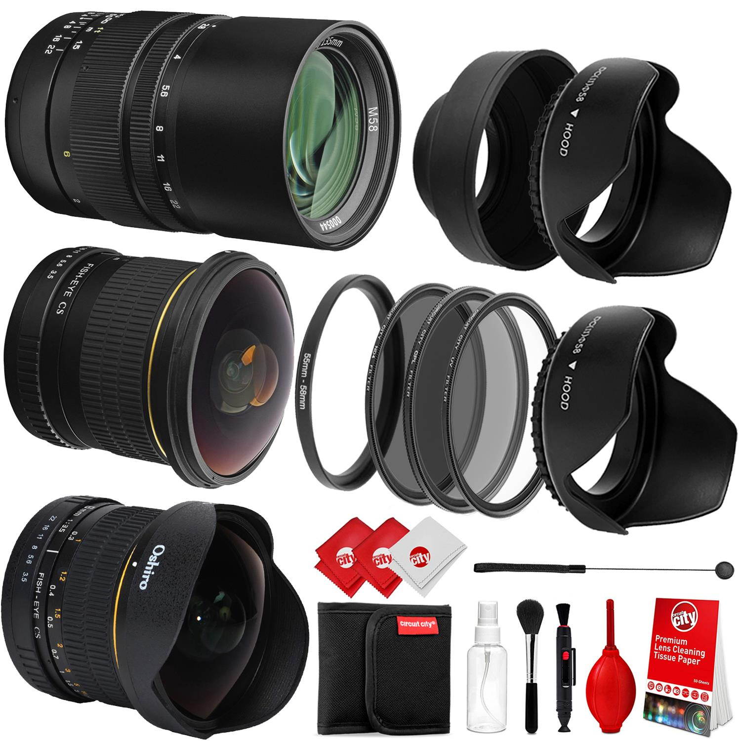 Oshiro 135mm f/2.8 LD UNC AL Telephoto Full Frame Prime Lens for Canon Digital SLR Cameras Bundle with Oshiro 35mm f/2 LD UNC AL Wide Angle Full Frame Prime Lens and Accessories (9 Items)