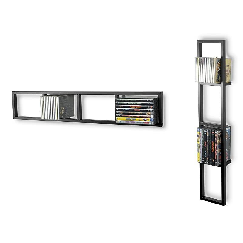 Wall Mount 34 Inch Media Storage Rack CD DVD Organizer Metal Floating Shelf Set of 2 Black