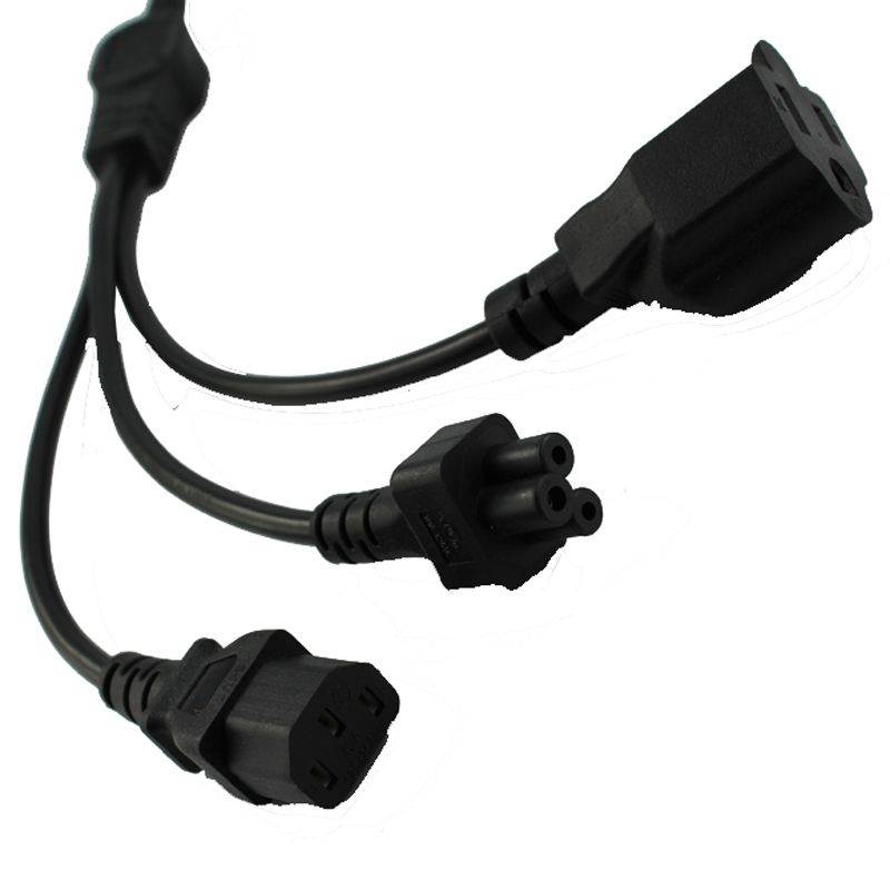 Tekit 1 to 3 Power Cord Splitter and IEC C5 laptop Connection,1-to-3 US Plug 3-Prong NEMA 5-15P to IEC320 C13 +C5+Nema 5-15R Female, 3 in 1 Multifunctional AC Power Cord(60cm/2ft)
