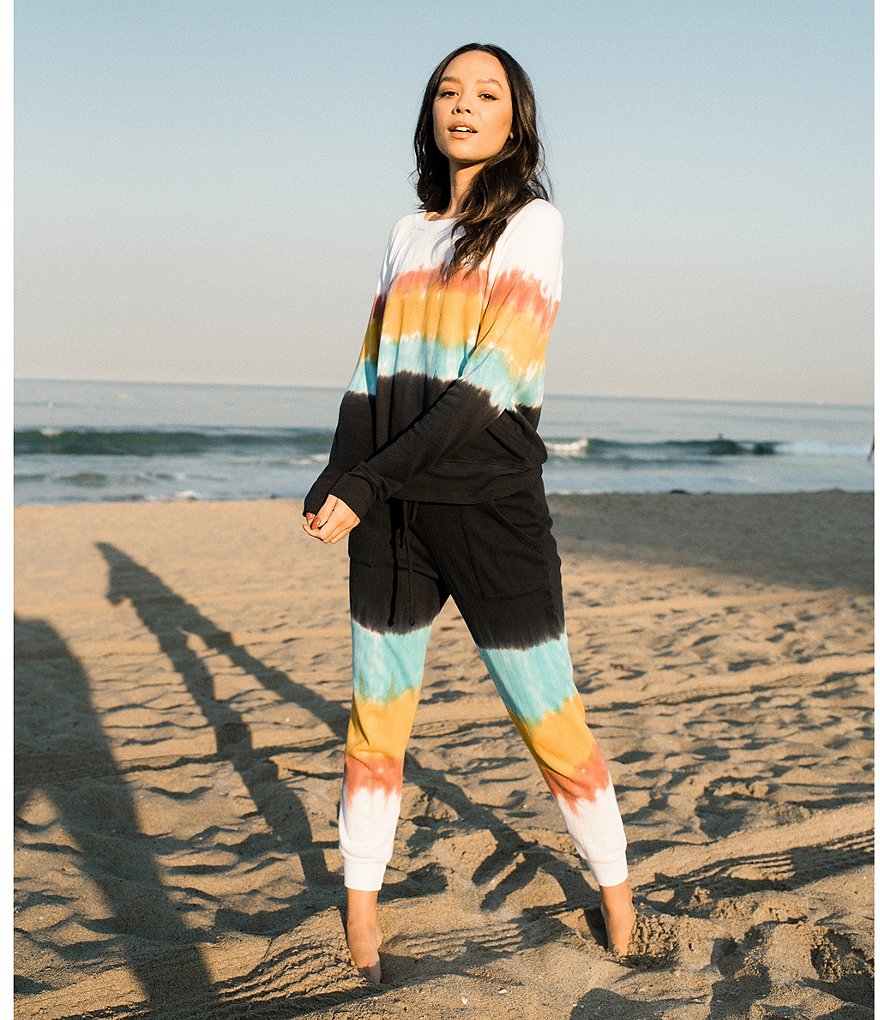 JALA Rainbow Tie-Dye French Terry Fleece Jogger Coordinating Lounge Pants