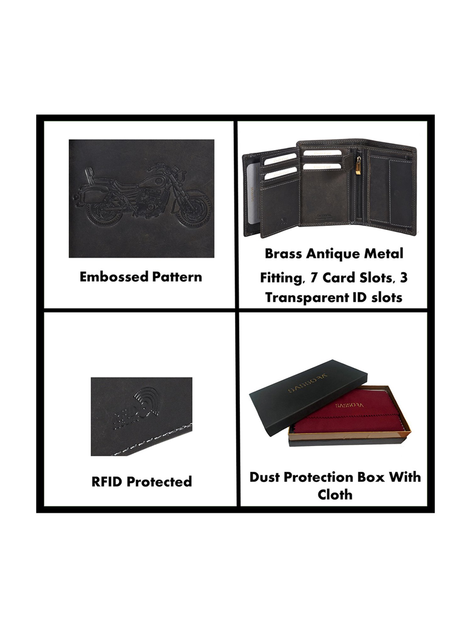 SASSORA Black ARLO Textured Small Leather Bi-Fold Wallet