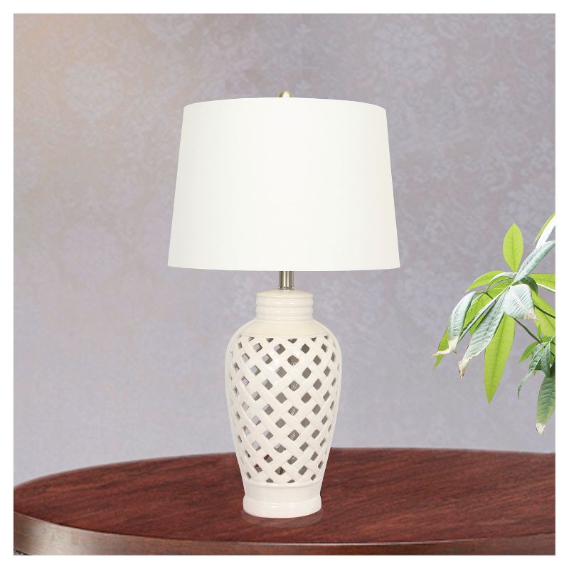 Ceramic Table Lamp with Lattice Design - White (26")