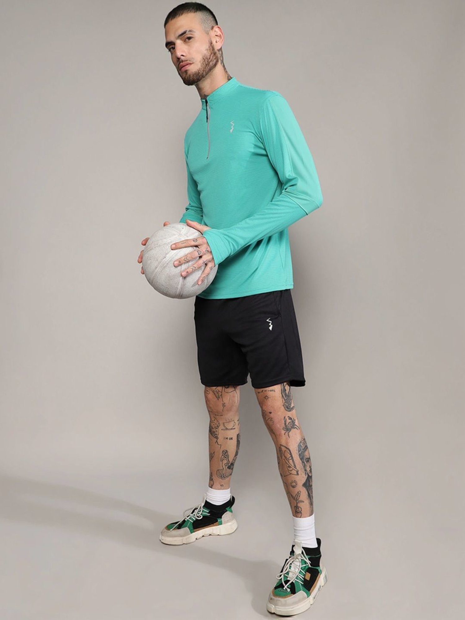 Campus Sutra Green Regular Fit Striped Henley T-Shirt