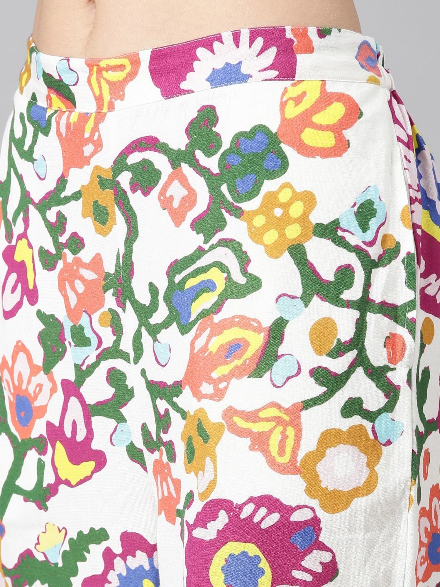 Zolo Label White Floral Print Shirt Pant Set