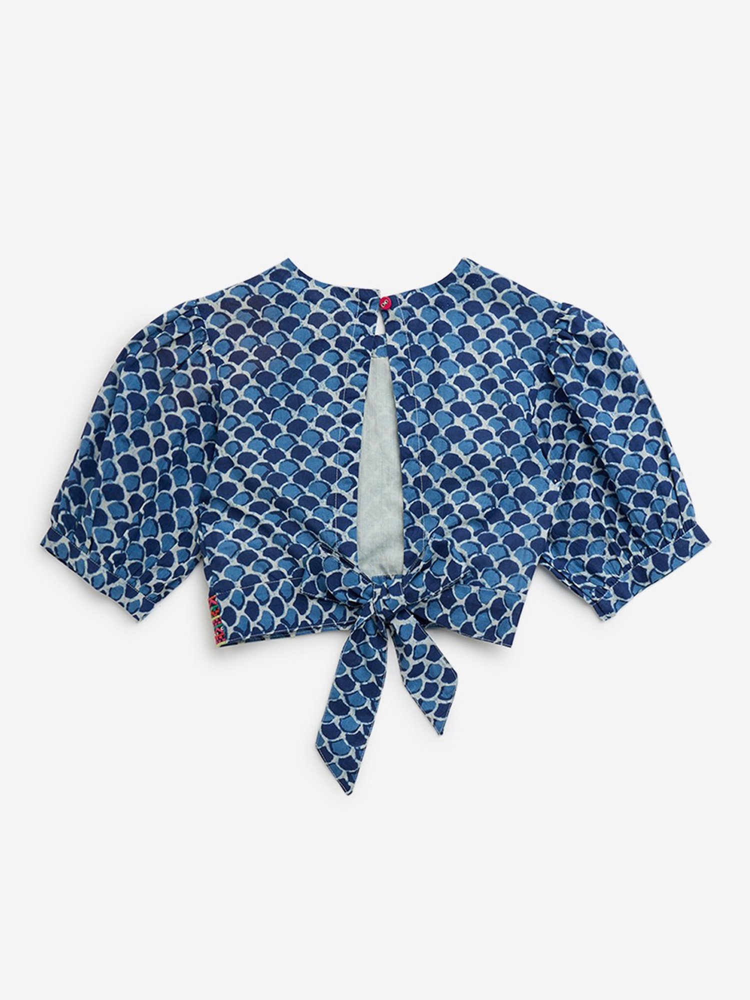 Utsa Kids by Westside Indigo Embellished and Knot-Detail Cotton Blouse