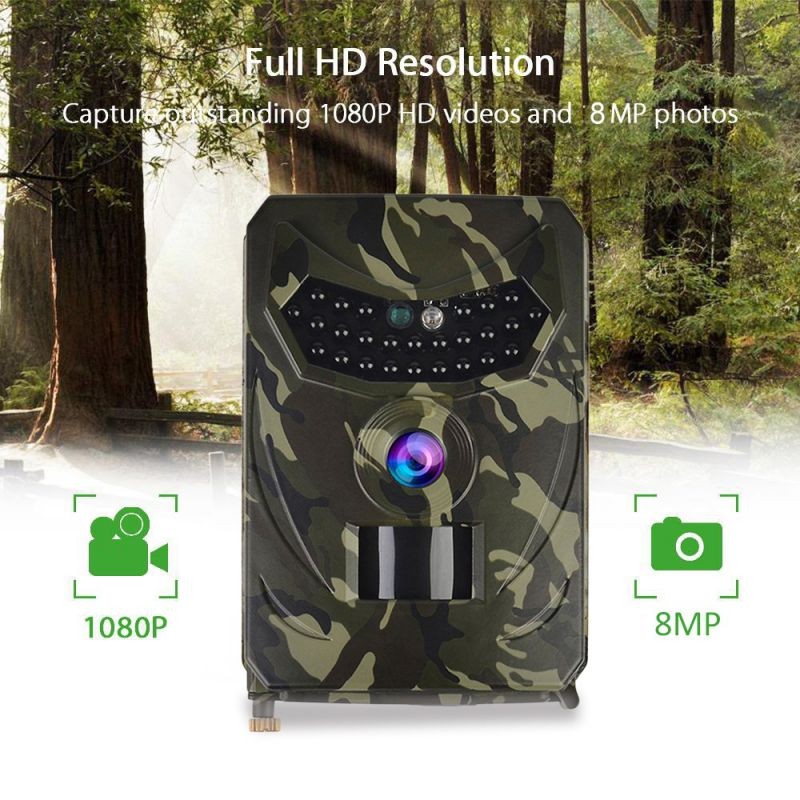 PR-100 Outdoor Hunt-ing Trial Camera Scouting Video Camera Adopted Sensitive PIR Infrared Sensor 1080P VGA AA Batter-y Operated USB Cable IP56 Water Resistance for Sport Cycling Army Green