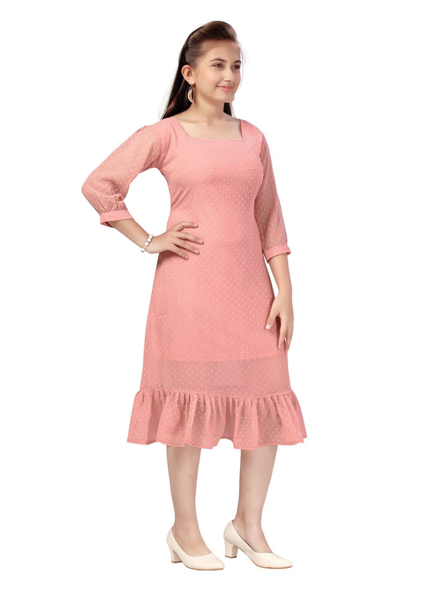 Aarika Kids Peach Solid Dress