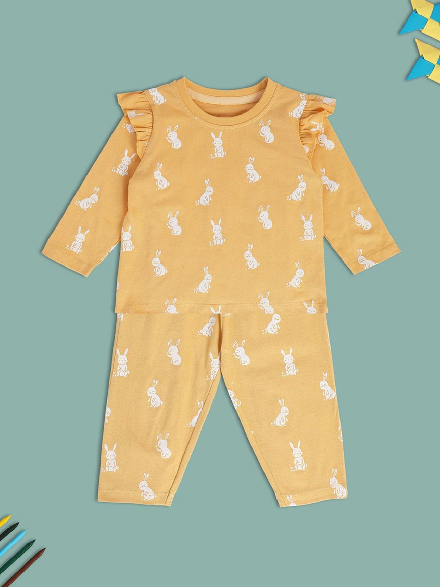 MINIKLUB Kids Orange Graphic Print Full Sleeves Top with Pants