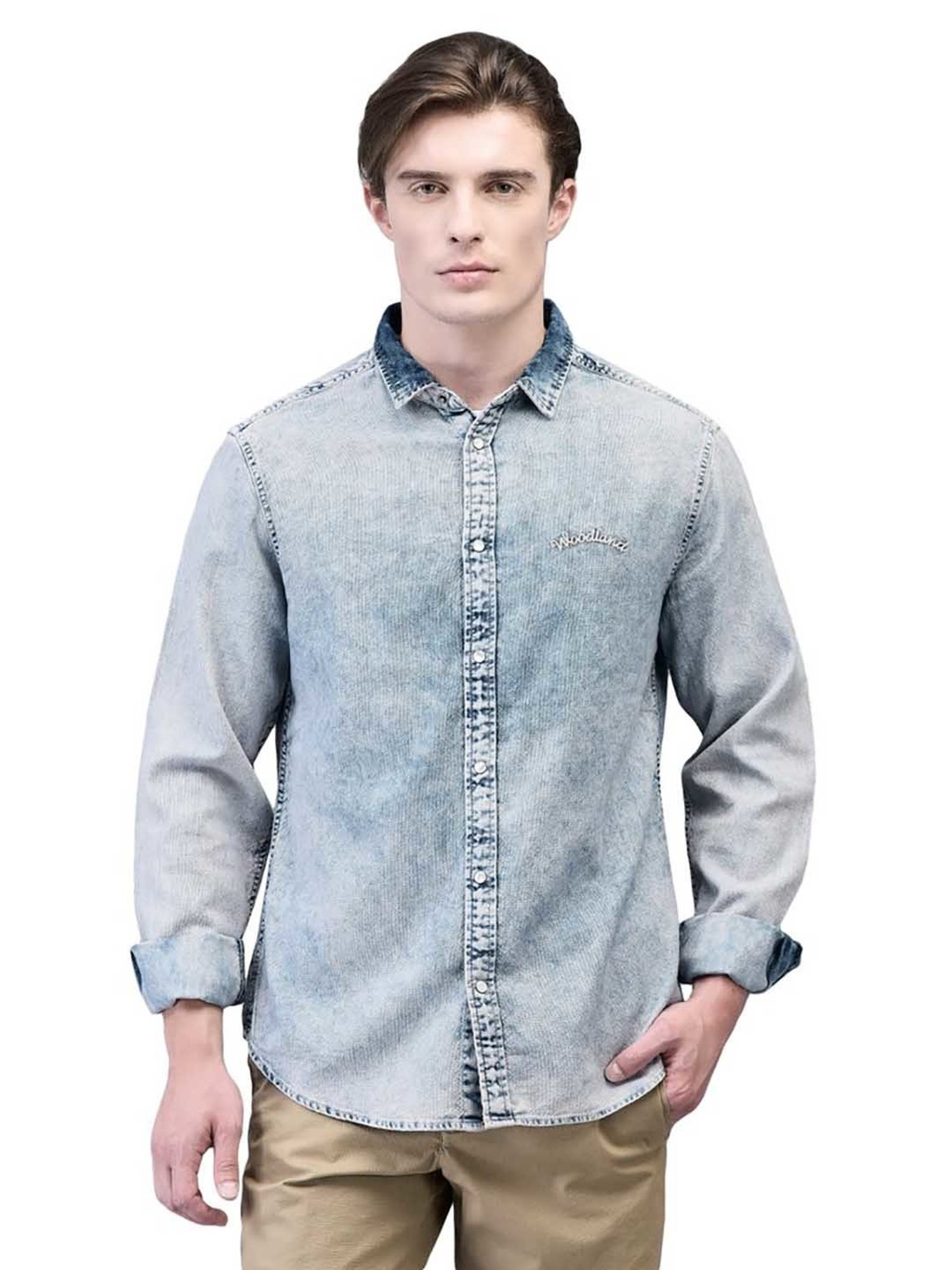 Woodland Light Blue Regular Fit Cotton Shirt
