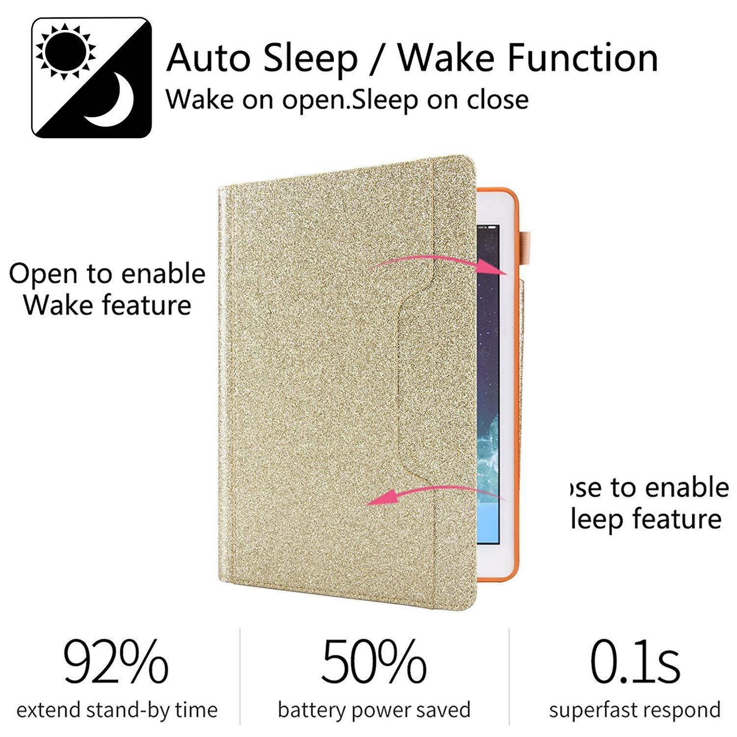 iPad 9.7 2018 2017/iPad Air 2/iPad Air Case, Dteck Multiple Viewing Angles Stand Folio Smart Case Cover with Auto Wake/Sleep Feature Protective Case for Apple iPad 6th/5th Gen, iPad Air 1/2,Gold