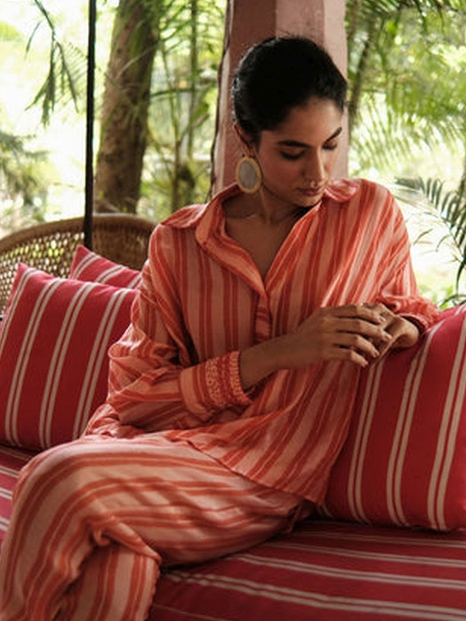 Khajoor Studio Pink & Red Bageecha Trellis Statement Shirt with Pant