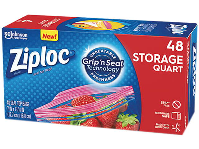 Ziploc 314469BX Double Zipper Quart Storage Bags, 1.75 mil, 48 Bags