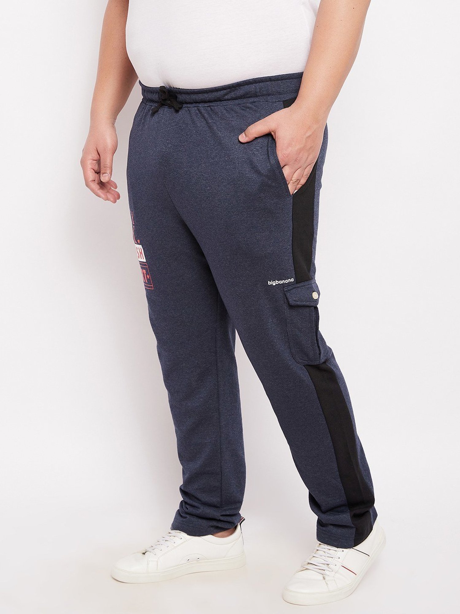 Bigbanana Navy Blue Cotton Regular Fit Printed Trackpants