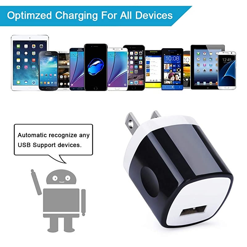 Port USB Wall Charger, Charging Block, 5Pack Travel 1A USB Charger Cube Brick Charger Boxes Compatible iPhXs Max/X/8 Plus/7/6S Plus, Samsung Galaxy S10e S10 S9 S8 Plus/S7/Note 9/8, LG G8 G7