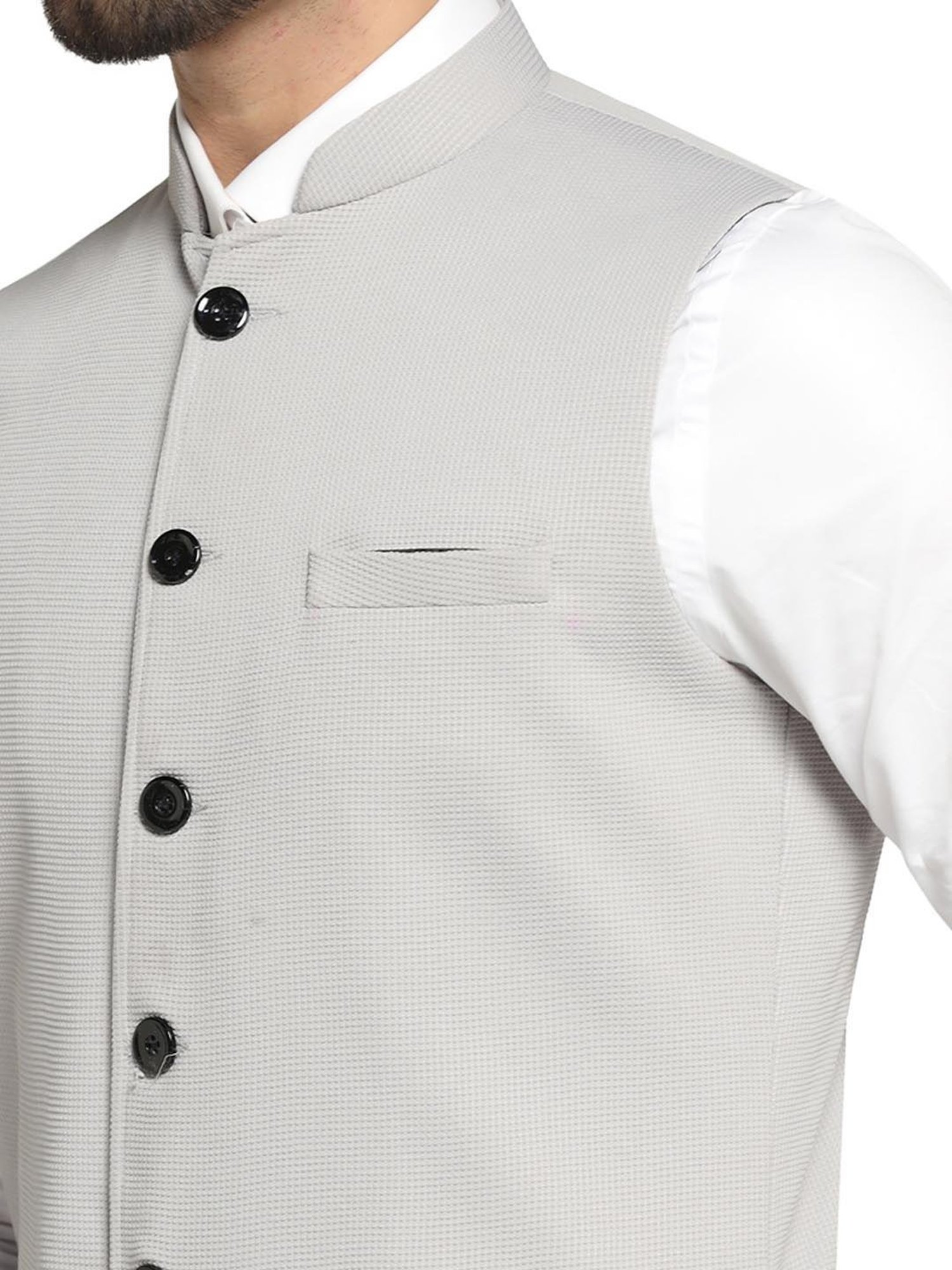 TAHVO Grey Satin Slim Fit Nehru Jacket