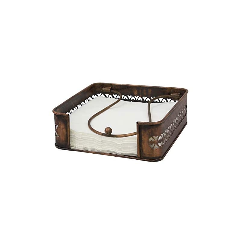 Rustic Copper Metal Table Top Napkin Holder, Decorative Napkin Tray for Dining Table and Kitchen, Horizontal Display
