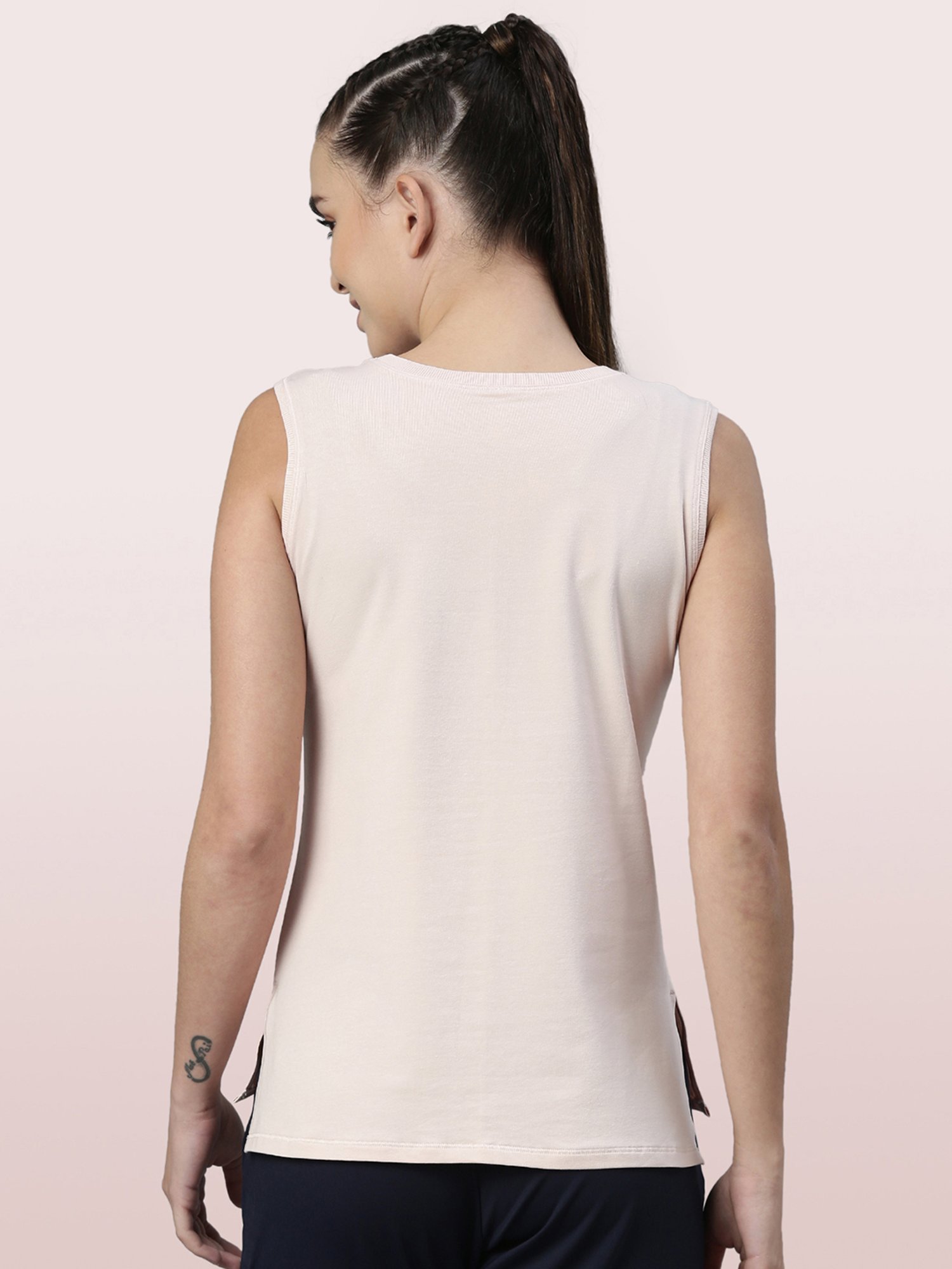 Enamor Light Pink Printed Crew T-Shirt