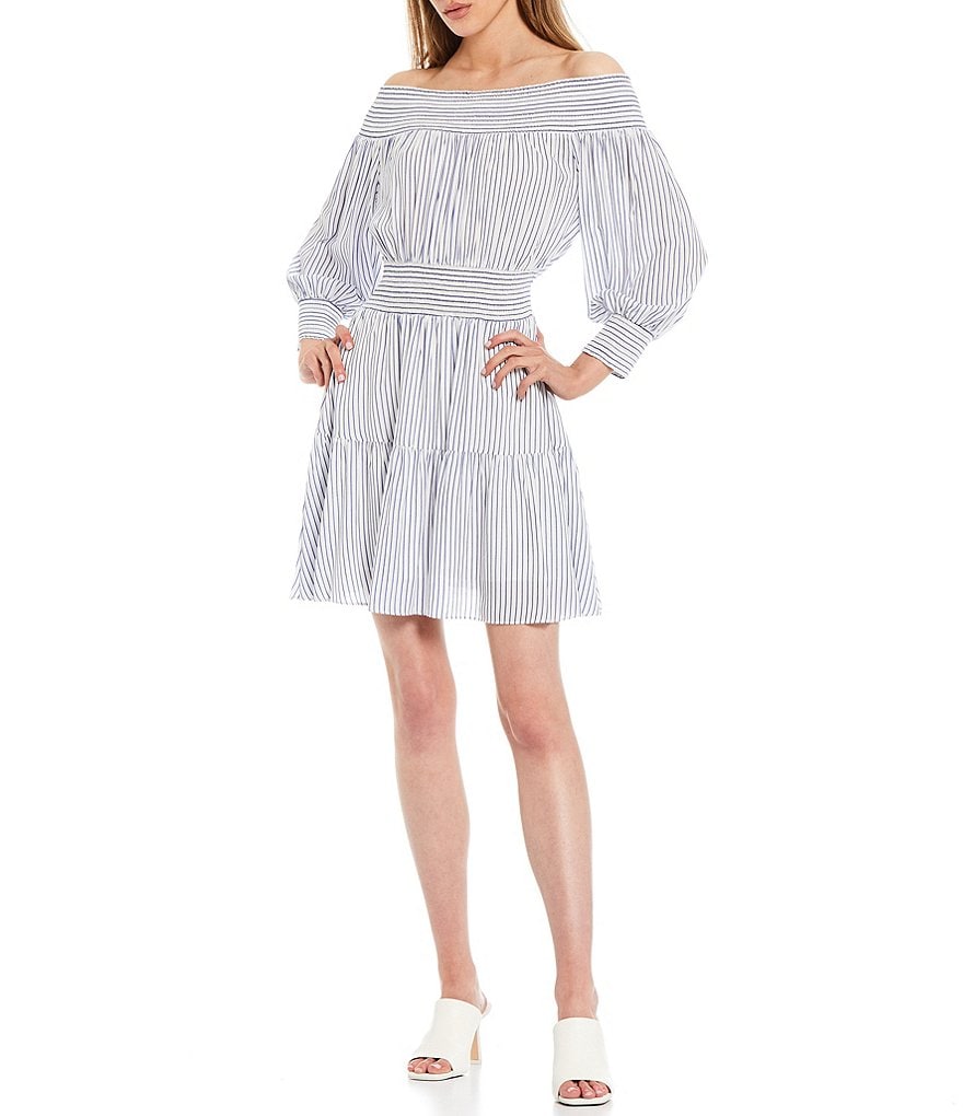 Gianni Bini Ella Striped Long Sleeve Off-the-Shoulder Dress