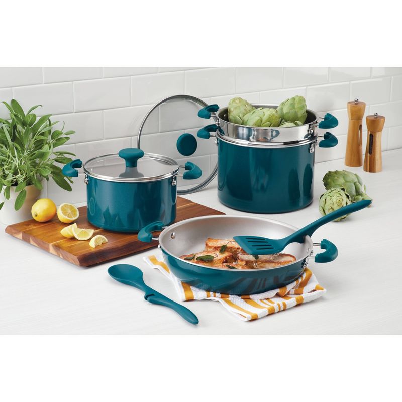 Rachael Ray Create Delicious 8pc Aluminum Nonstick Cookware Stacking Set Teal