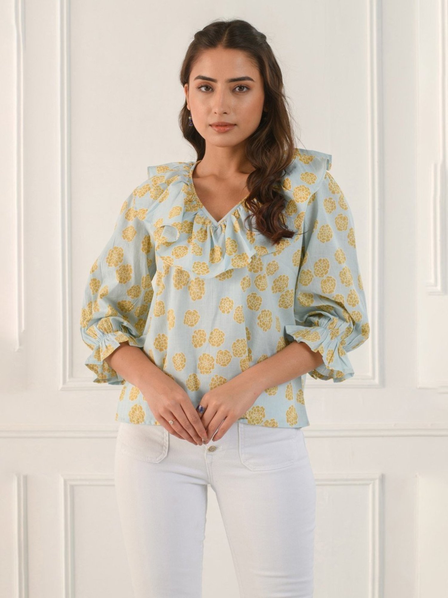 Prakriti Jaipur Blue Marigold Frill Shirt