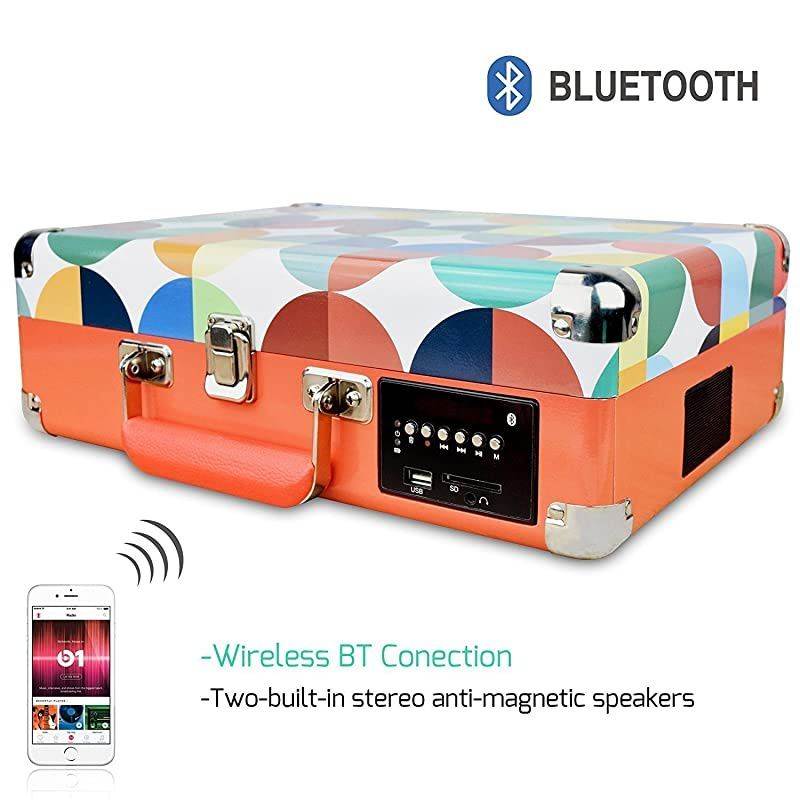 Record Player Turntable Suitcase with MultiFunction BluetoothFM RadioUSB and SD Card PortVinyl to MP3 Converter