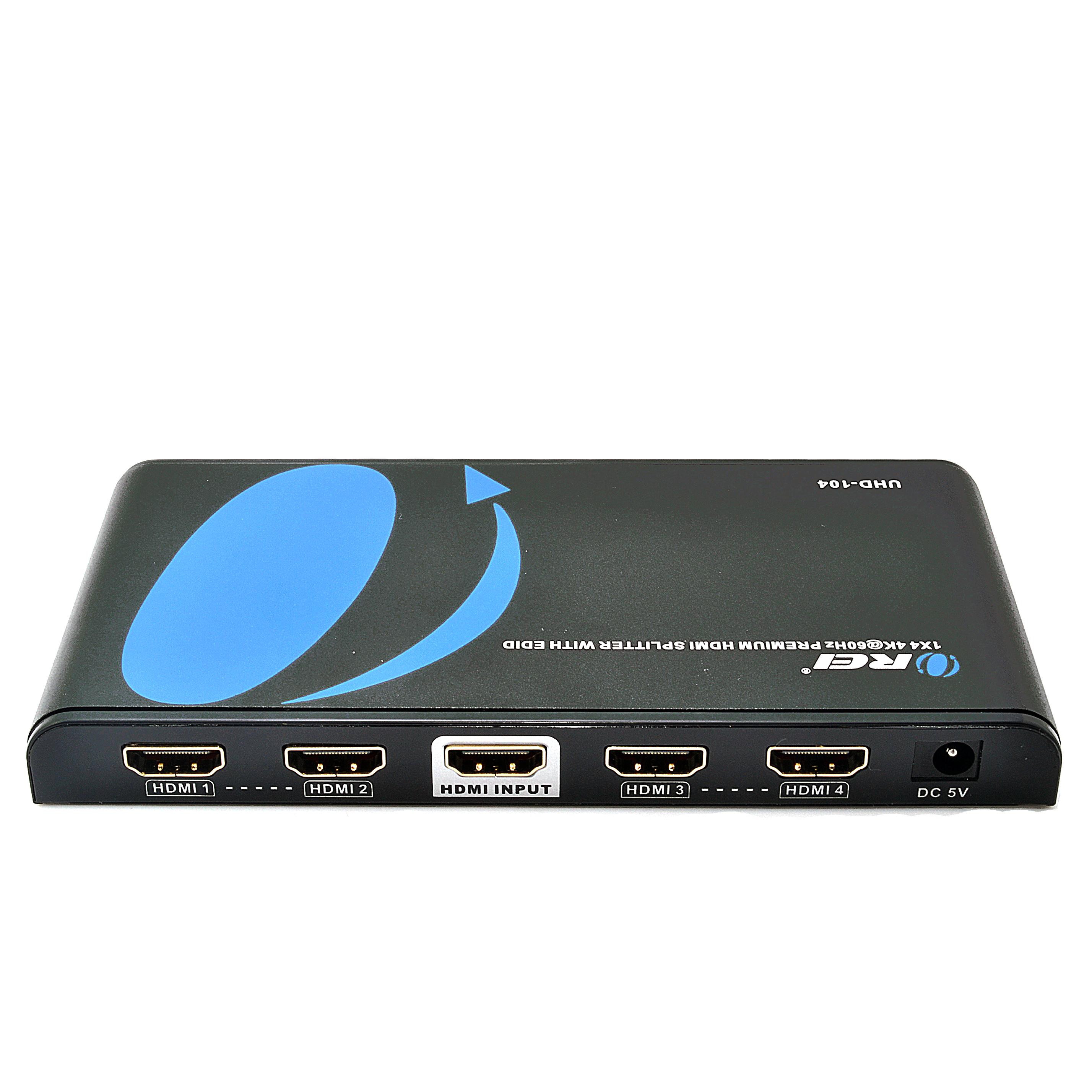 Orei 1x4 2.0 HDMI Splitter 2 Ports with Full Ultra HDCP 2.2, 4K at 60Hz & 3D Supports EDID Control - UHD-104