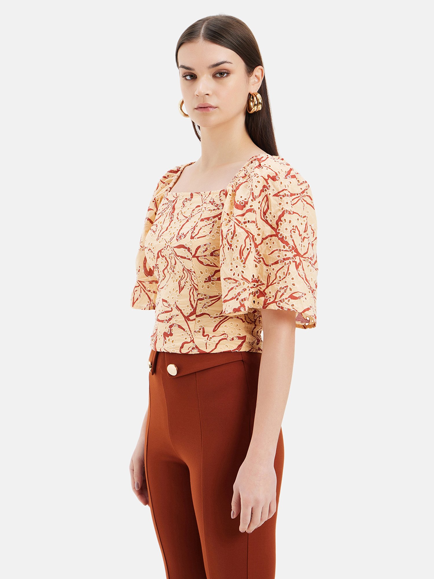 Kazo Beige & Rust Self Design Top