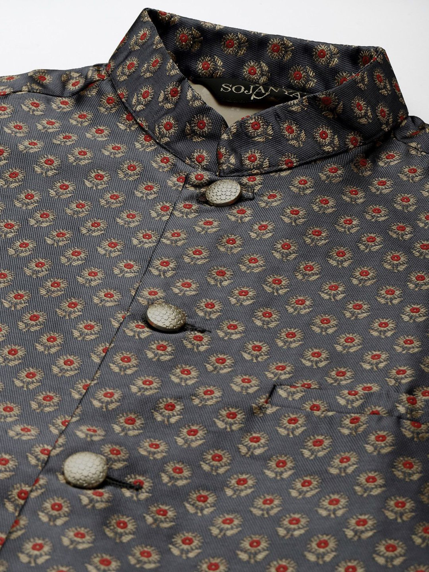 Sojanya Orange & Grey Regular Fit Self Pattern Kurta Set With Jacket