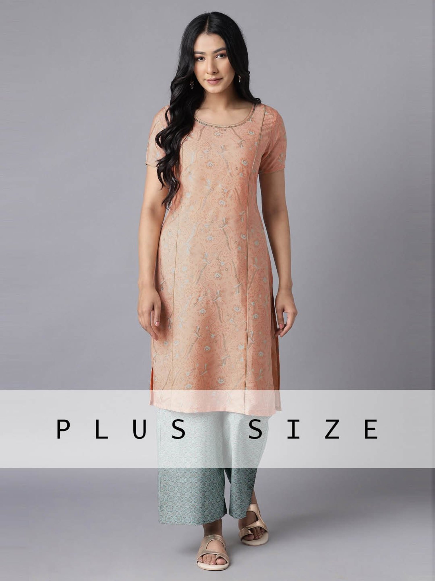 Aure by Aurelia Orange & Blue Printed Kurta Palazzo Set