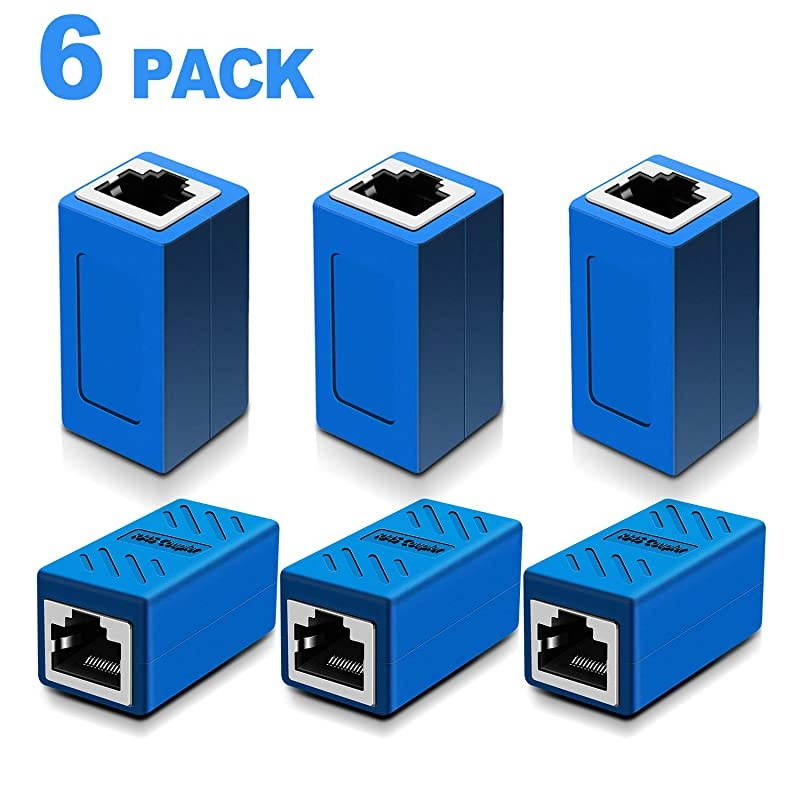 Coupler in-Line Cat 7/Cat 6/Cat 5e Ethernet Cable Extender Adapter Female to Female (Coupler Blue 6 Pack)