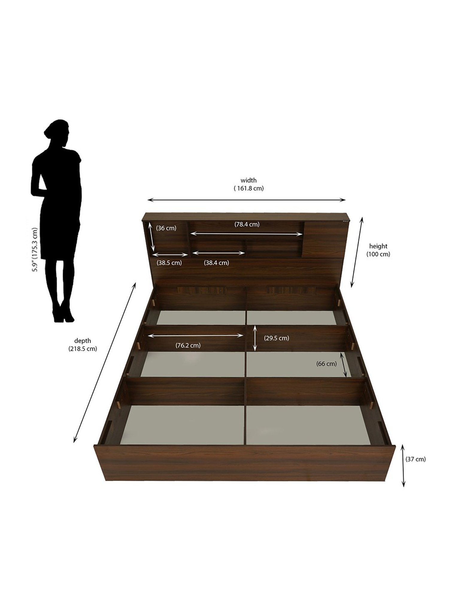 Nilkamal Mozart Walnut Brown Engineered Wood Queen Bed with Storage