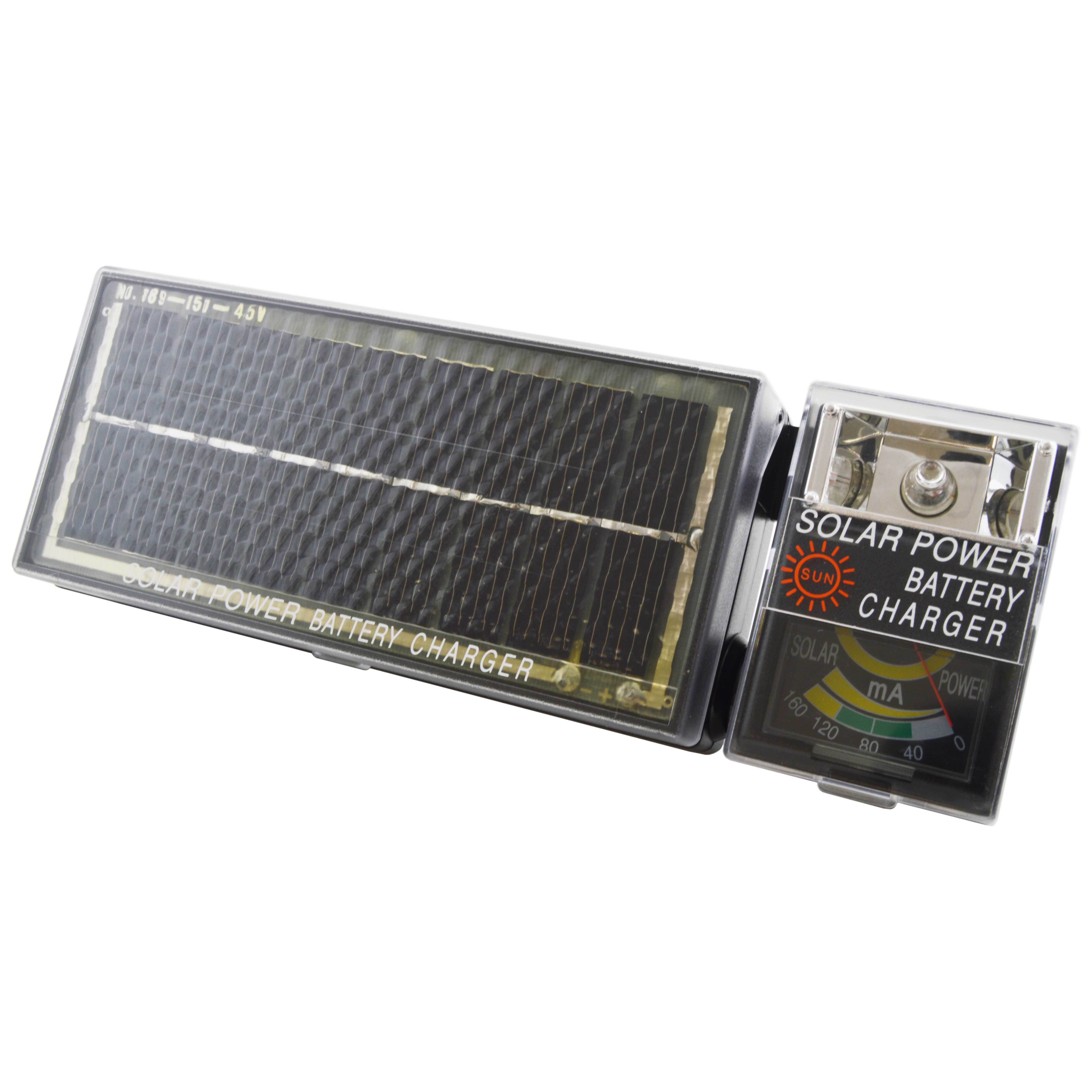 Solar Battery Charger with Sunlight Strength Meter and Built-in Light - Charges C, AA and AAA Batteries