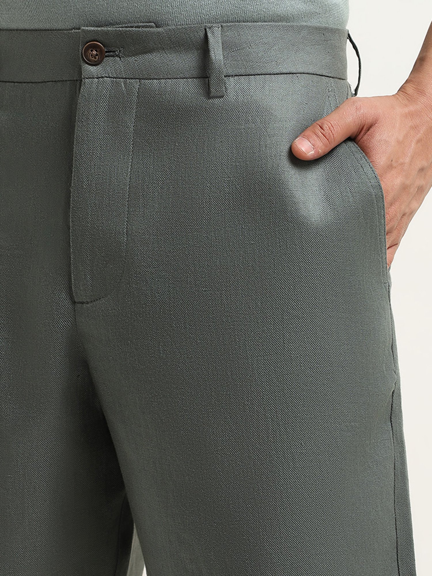 Ascot by Westside Solid Sage Mid Rise Relaxed Fit Linen Shorts