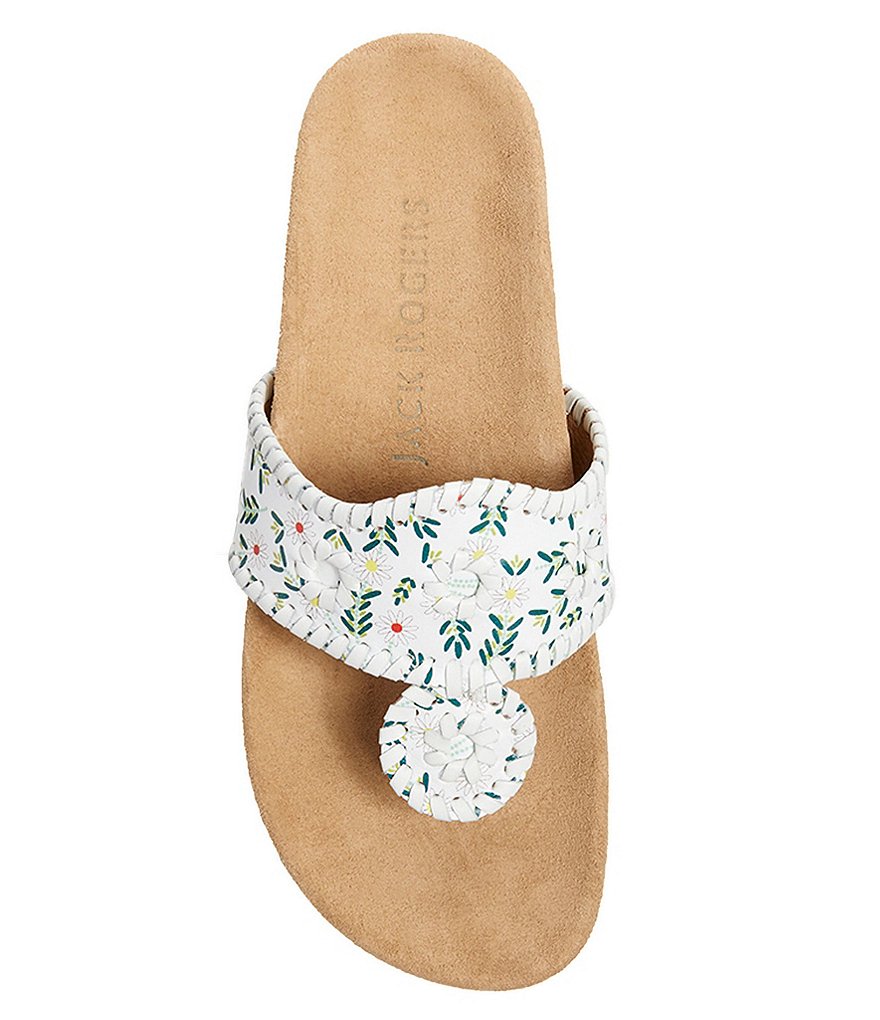 Jack Rogers Jacks Comfort White Daisy Leather Whipstitch Detail Thong Sandals
