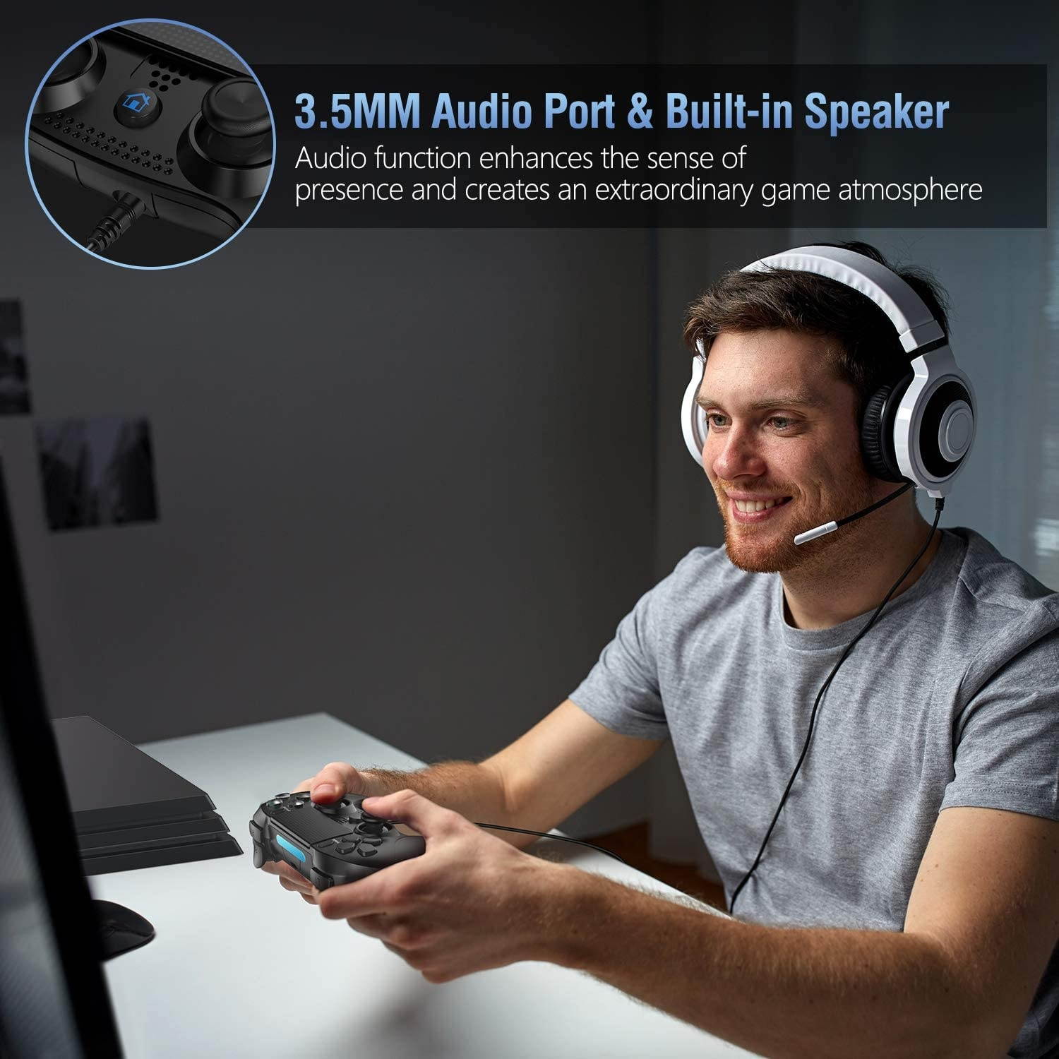 Controller for PS4,  Wireless Controller for Playstation 4/PS4 Pro/Slim, with Dual Vibration, Speaker & Stereo Headset Jack, Touch Pad & Six-axis Motion Control, Functional LED Indicator