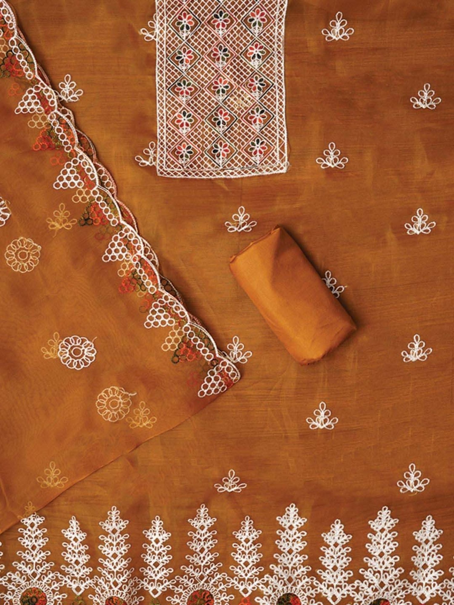 Jaipur Kurti Mustard Embroidered Unstitched Dress Material