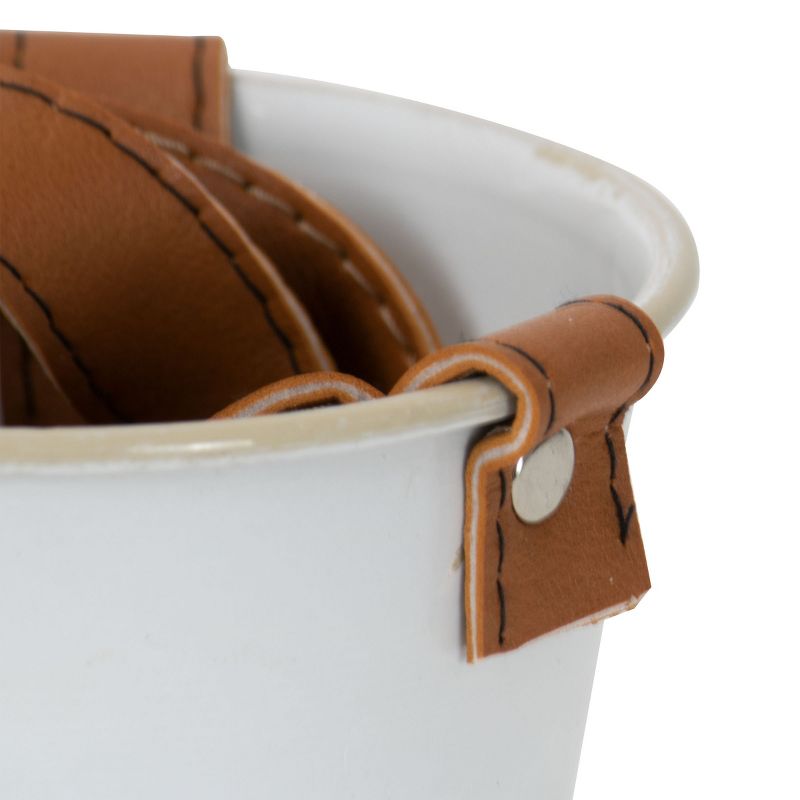 Set of 3 Antique White Enamel Metal and Faux Leather Straps Hanging Planter - Foreside Home & Garden