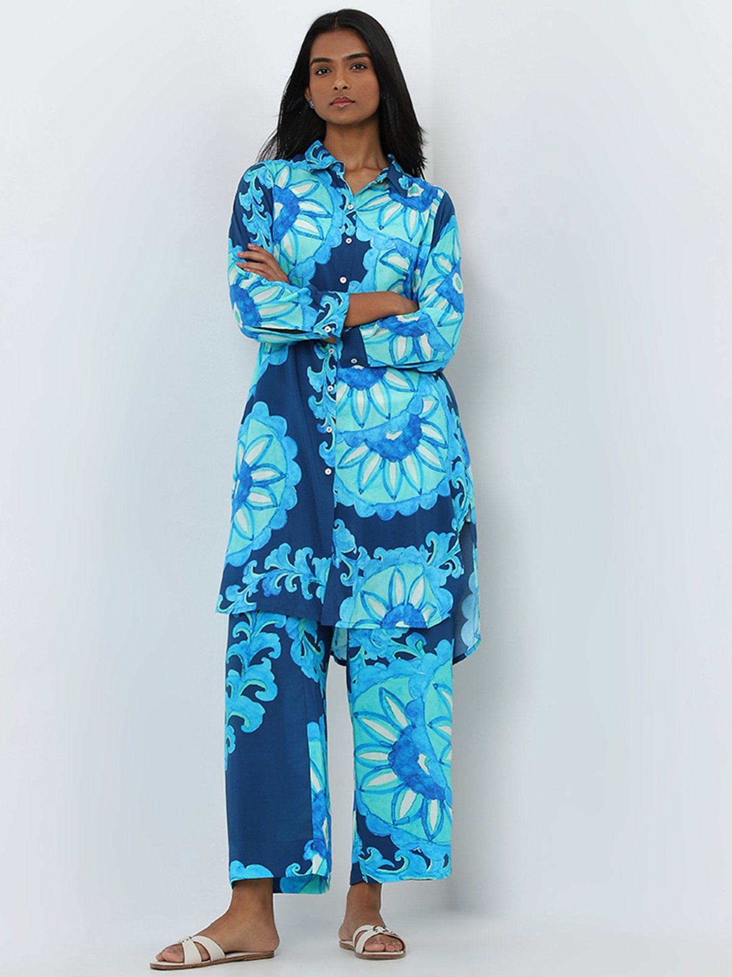 Utsa by Westside Blue Floral Design A-Line Kurta
