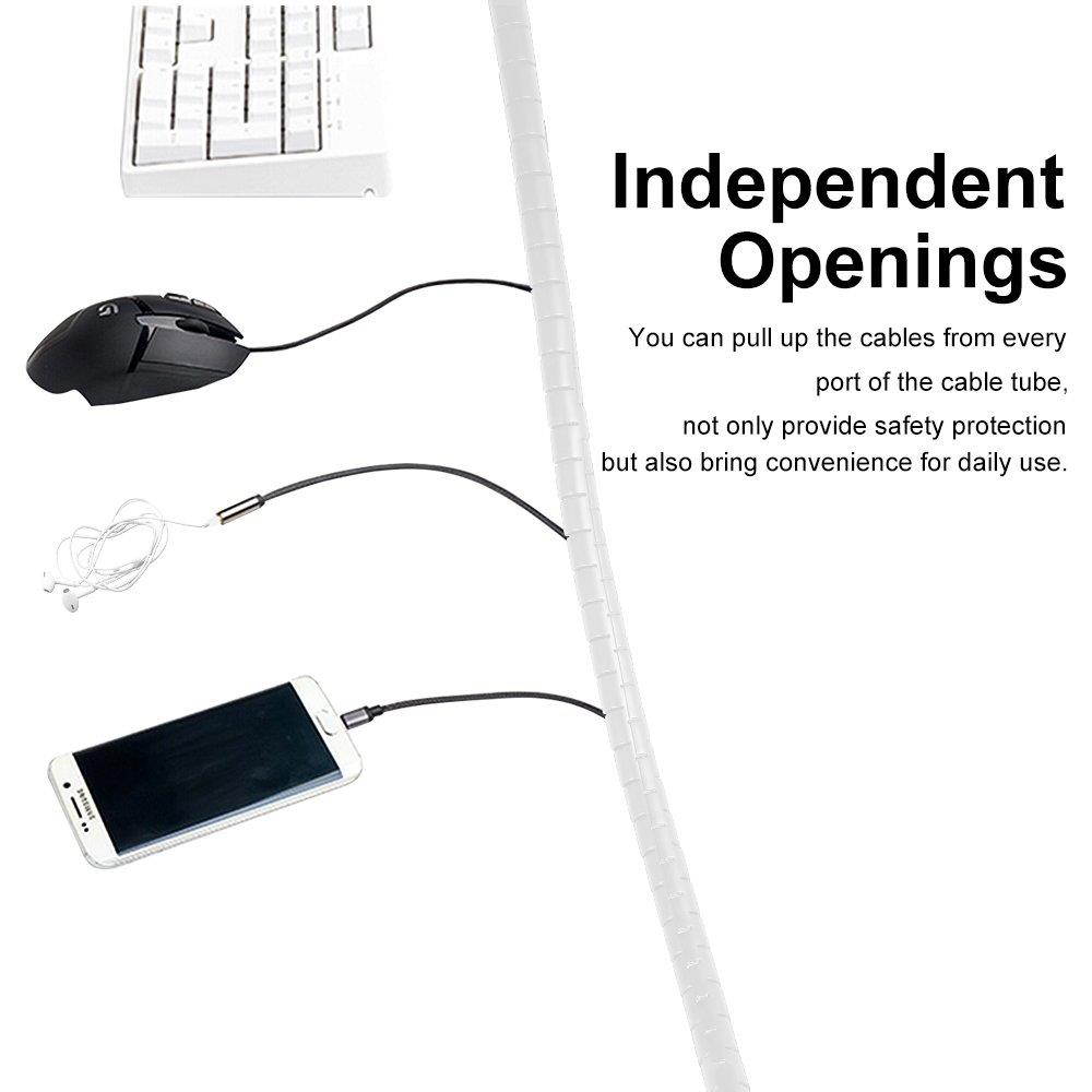 Cable Tube Organizer, TITACUTE Coiled Tube Sleeve Cable Wrap Spiral Wire Sleeves Cable Management with Cord Cover Clips for TV PC Computer Home Entertainment Wall White