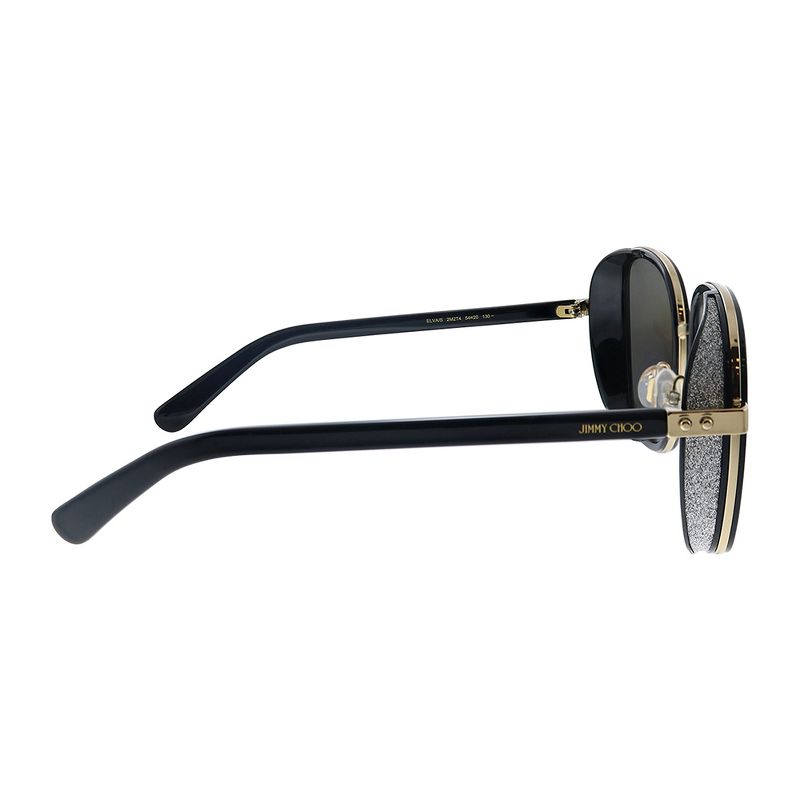 Jimmy Choo Elva/S 2M2_T4 Womens Rectangle Sunglasses Black Gold 54mm