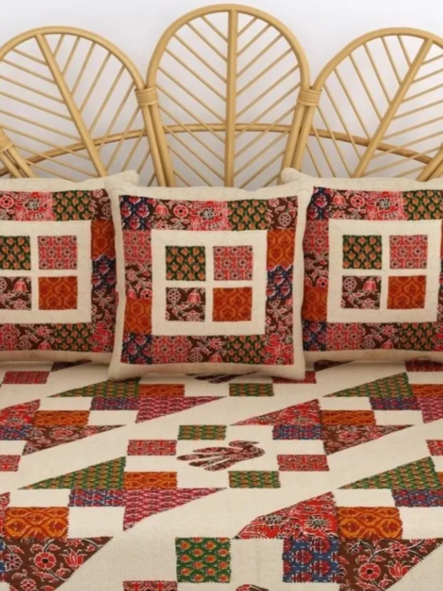 Living Roots Printed Grey 300 TC Cotton Single Diwan - Set of 8