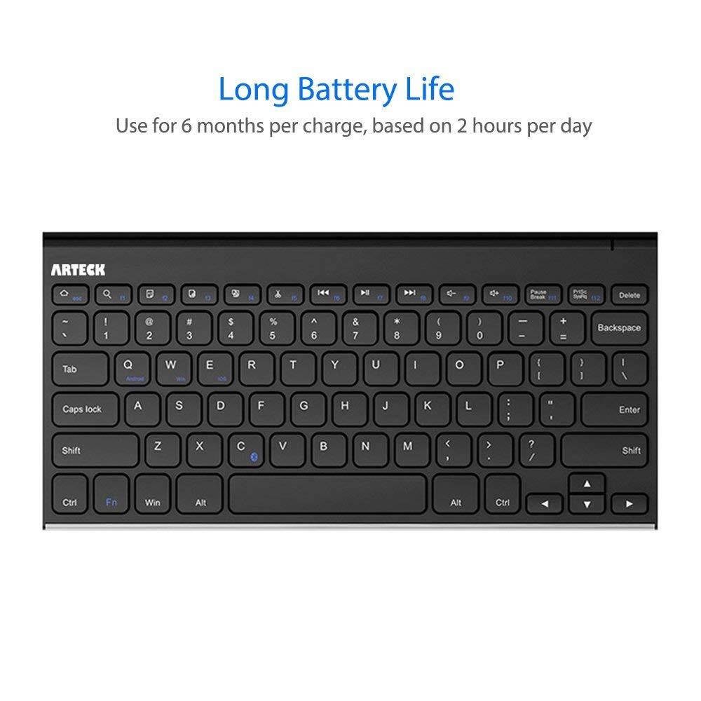 Arteck 2.4G Wireless Keyboard Stainless Steel Ultra Slim Full Size Keyboard for Computer/Desktop/PC/Laptop/Surface/Smart TV and Windows 10/8/7/Vista/XP Built in Rechargeable Battery