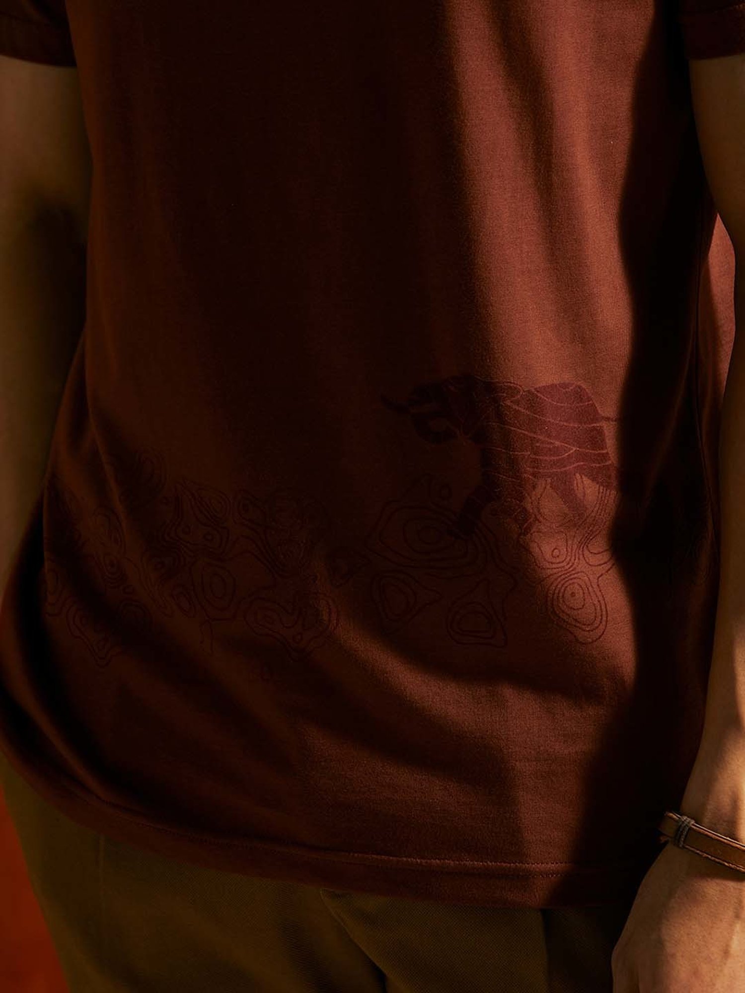 ANDAMEN Brown Regular Fit Printed Crew T-Shirt